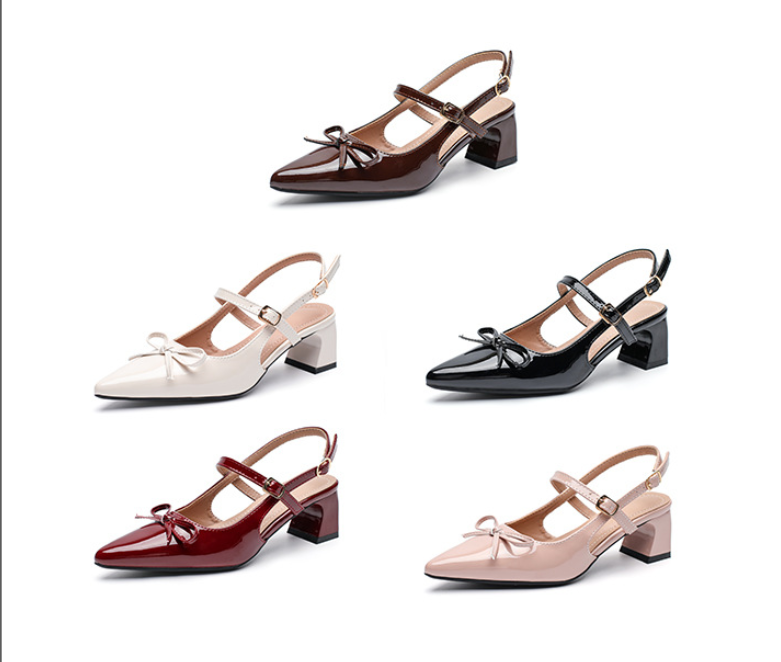 Korean Bow Mid Heels Black Korean Bow Mid Heels White Korean Bow Mid Heels Burgundy Korean Bow Mid Heels Brown Korean Bow Mid Heels Nude Pink